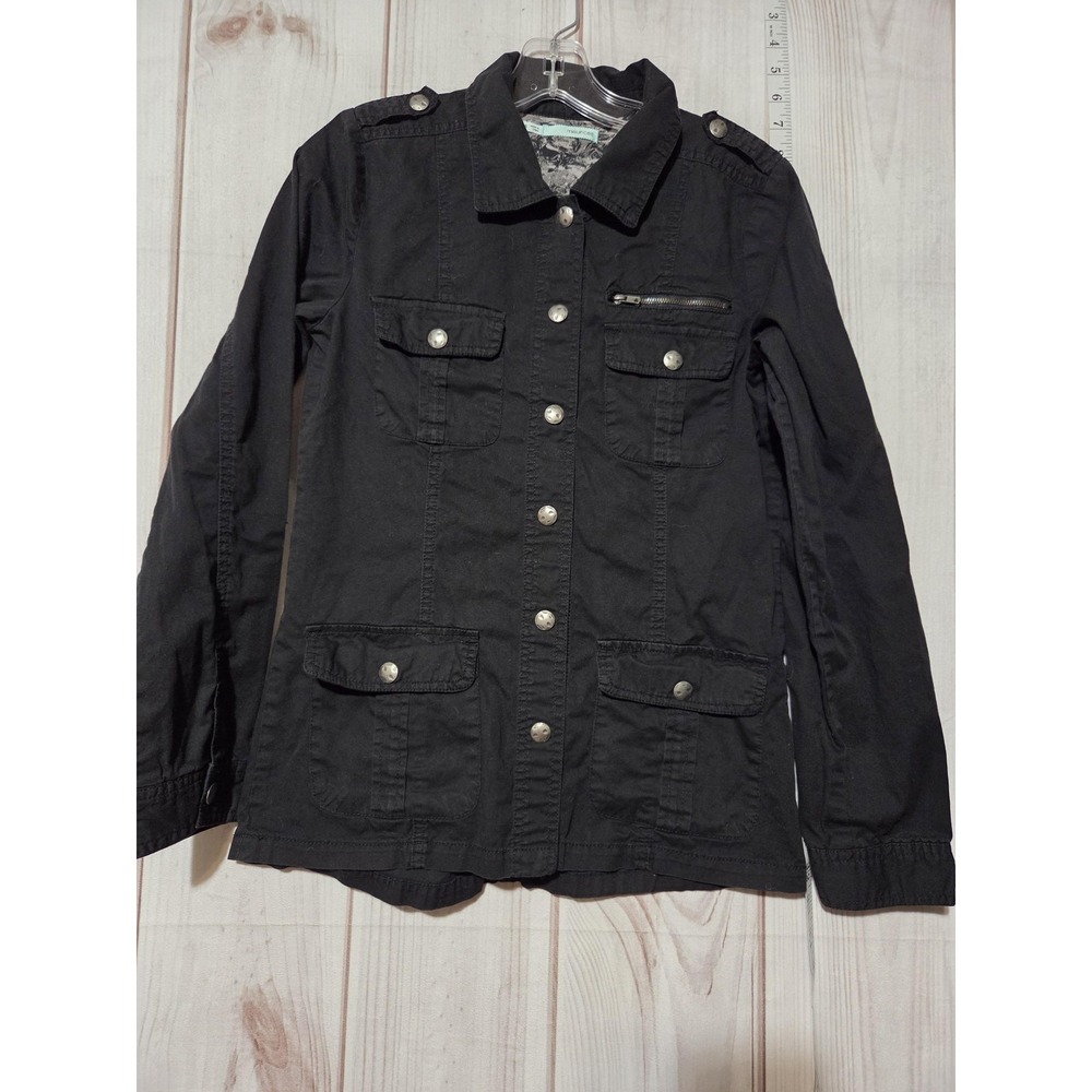 Maurices Jacket Womens Small Black Utility Military Cotton Snap Button Pockets